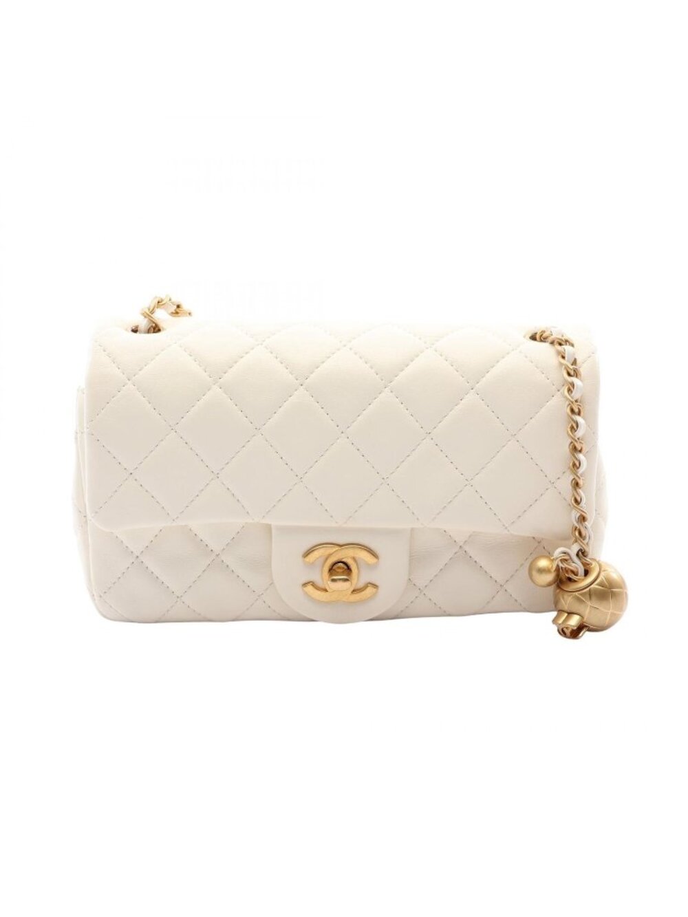 Chanel Shoulder Bag Quilted Mini Flap White Lambskin Small Chain